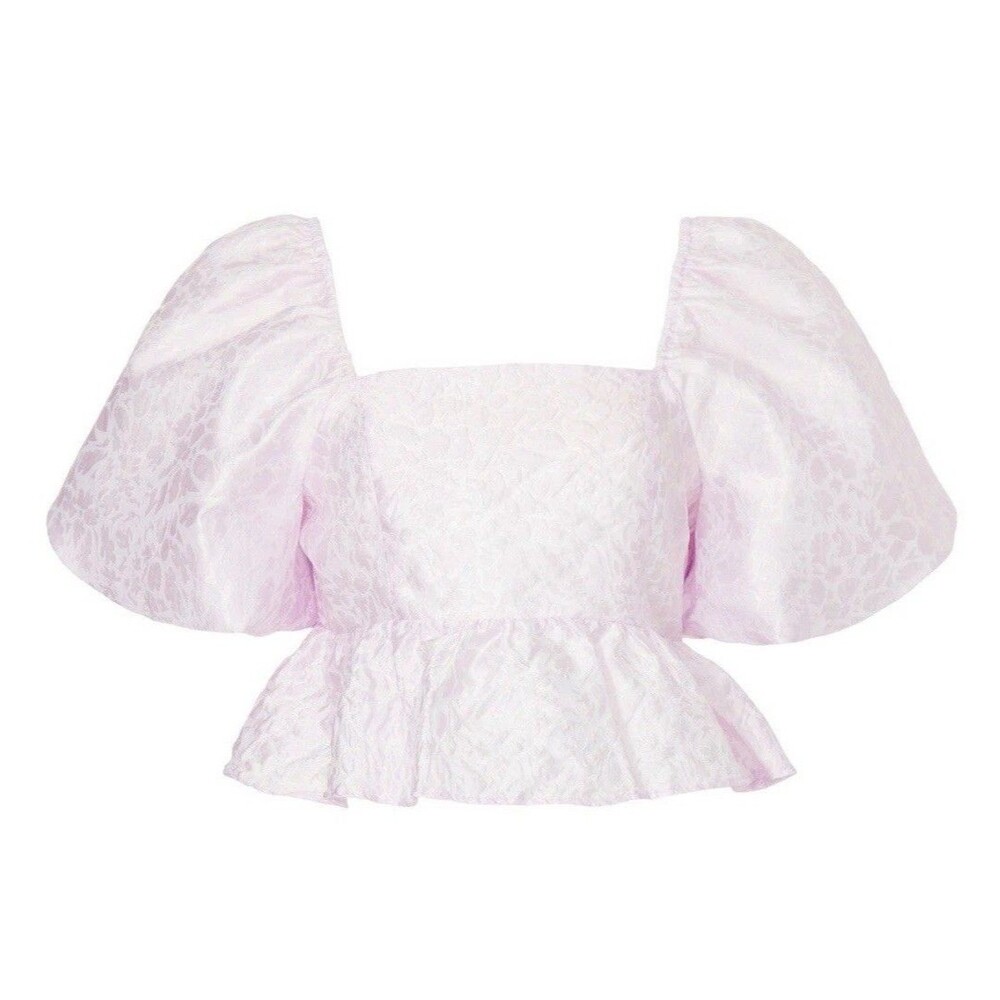Peter Som Blouse Womens Size 4 Pink Purple Puff Sleeve Cropped